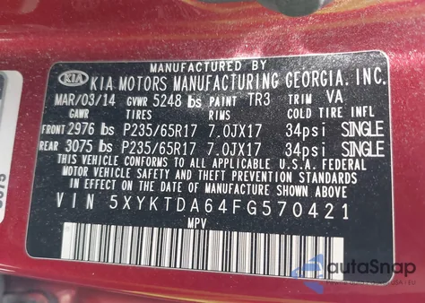 2015 Kia Sorento Lx from USA, damaged, VIN 5XYKTDA64FG570421